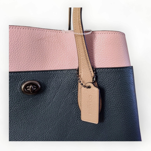 Coach Lora Carryall Handbag Colorblock Pink/ tan/ green womens shoulder bag - Picture 3 of 14